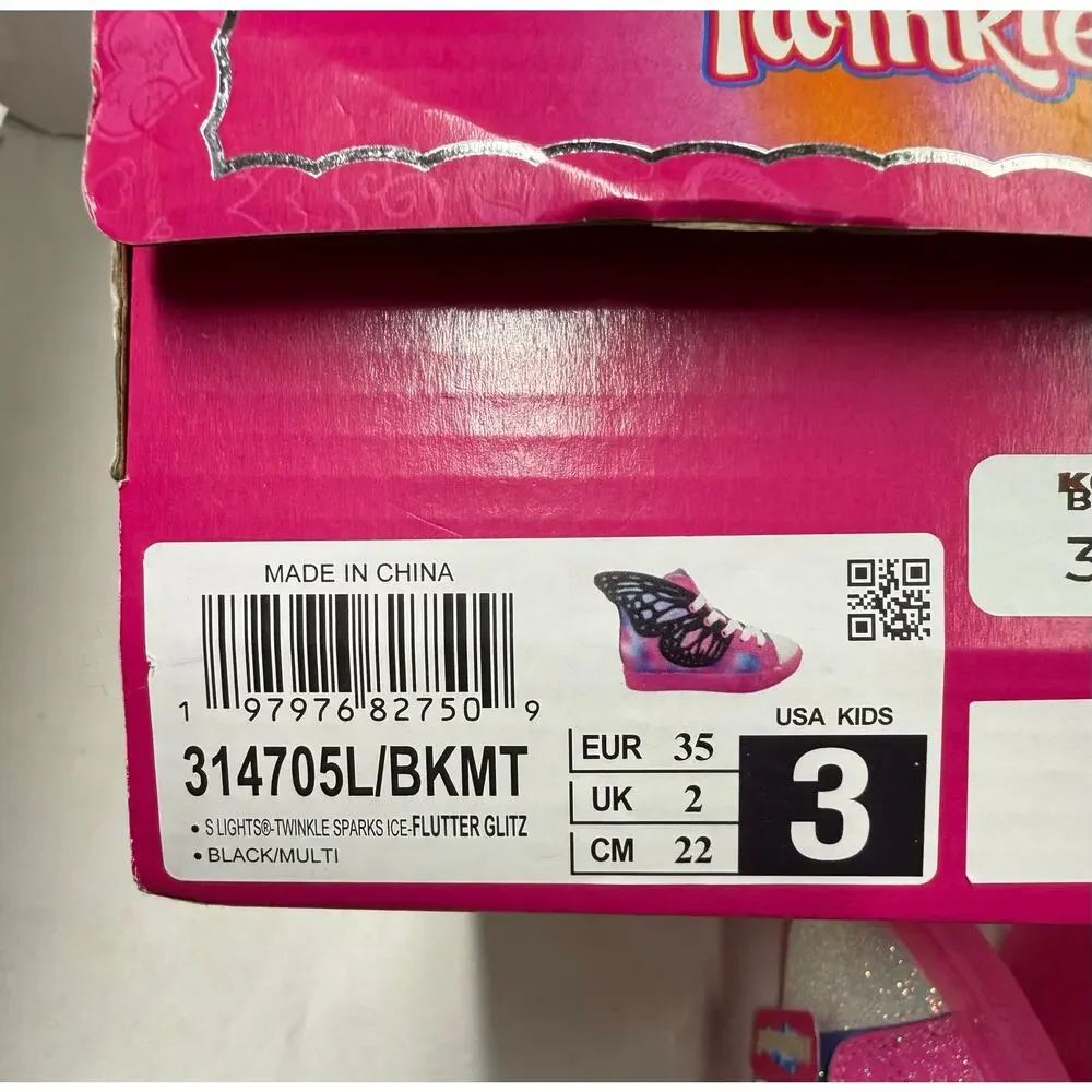 Skechers  Girls Light-Up Shoes Size 3 Pink Multicolor Glitter High Top NWT